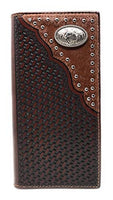 Western Genuine Leather Cowhide Cow fur Basketweave Horse Men's Long Bifold Wallet in 3 colors (Brown)