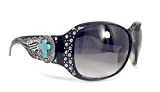 Texas West Sunglasses with Turquoise Agate Cross Concho and Bling Rhinestone Accents