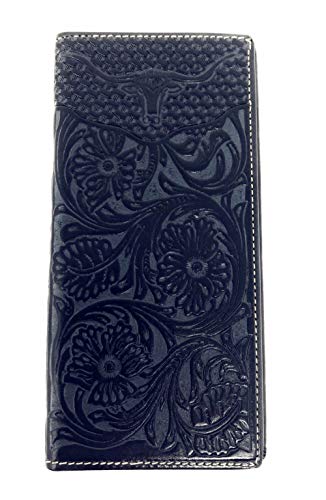 Premium Western Genuine Woven Leather Floral Embroidered Longhorn Mens Bifold Wallet In Multi Color