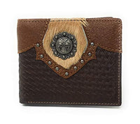 Western Genuine Leather Cowhide Pistol Basketweave Mens Bifold Short Wallet in 2 colors