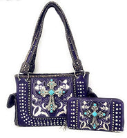 Laser Cut Premium Rhinestone Cross Western Embroidered Concealed Carry Handbag/Matching Wallet in 6 Color