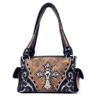 Premium Rhinestone Cross Cut Out Western Embroidered Concealed Carry Handbag in 5 colors