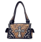 Premium Rhinestone Cross Cut Out Western Embroidered Concealed Carry Handbag in 5 colors