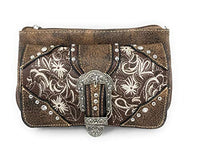 Western Rhinestone Embroidery Laser Cut Buckle Floral Wallet Crossbody 4 in 1 Clutch Bag Purse