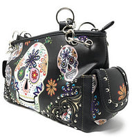 Texas West Women's Flora Candy Skull Concealed Carry Handbag Purse in Multi-color