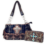 Premium Rhinestone Metal Cross Handbag,Wallet Set in Multi Colors