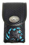 Texas West Western Cowboy Tooled Floral Leather Horse Concho Belt Loop Extra Large Cellphone Holster Case