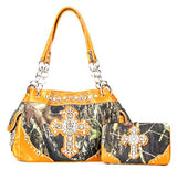 Western Handbag Camouflage Cross Camo Rhinestone Purse With Matching Wallet (COFFEE)