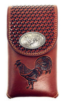 Texas West Western Cowboy Tooled Basketweave Leather Rooster Concho Belt Loop Cellphone Holster Case in 2 Colors