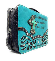 Bible Cover Cut Out Embroidered Scripture Verse Rhinestone Agate Cross Book Case Multi-Color