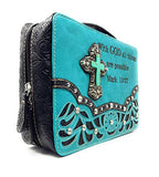 Bible Cover Cut Out Embroidered Scripture Verse Rhinestone Agate Cross Book Case Multi-Color