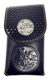 Western Cowboy Tooled Basketweave Leather Mexcian 50 Pesos Belt Loop Cellphone Holster Case in 2 Colors