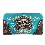 Texas West Rhinestone Embroidered Metal Skull Leather Womens Concealed Carry Handbag With Matching Wallet 6 colors