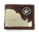 Western Genuine Tooled Leather Cowhide Cow Fur Star Mens Bifold Short Wallet in 2 colors