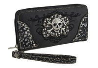 Zzfab Embroidered Rhinestone Studded Skull Wallet Pink