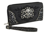 Zzfab Embroidered Rhinestone Studded Skull Wallet Pink