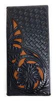 Premium Genuine Leather Floral Tooled Laser Cut Mens Long Bifold Wallet in 4 colors