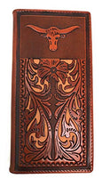 Western Men's Laser Cut Genuine Leather Longhorn Long Bifold Wallet