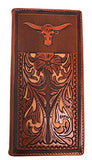 Western Men's Laser Cut Genuine Leather Longhorn Long Bifold Wallet