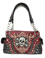 Texas West Rhinestone Embroidered Metal Skull Leather Womens Concealed Carry Handbag With Matching Wallet 6 colors