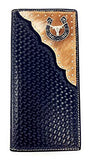 Premium Western Genuine Woven Leather Cow Fur Longhorn Mens Bifold Wallet In Multi Color