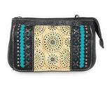 Western Rhinestone Embroidery Laser Cut Floral Wallet Crossbody 4 in 1 Clutch Bag Purse