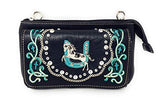 Western Rhinestone Embroidery Cross Horse Wallet Cross Body Clutch Bag Purse