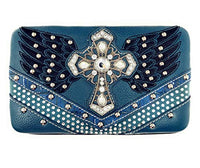 Western Women's Rhinestone Angel Wings Cross Clip Snap Wallet in 6 colors