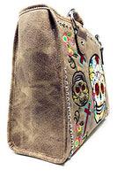 Western Sugar Skull Womens Embroidery Cross Rhinestone Concealed Carry Handbag in 5 colors