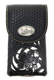 Texas West Western Cowboy Tooled Floral Leather Praying Cowboy Concho Belt Loop Extra Large Cellphone Holster Case