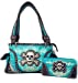 Texas West Rhinestone Embroidered Metal Skull Leather Womens Concealed Carry Handbag With Matching Wallet 6 colors