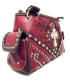 Premium Rhinestone Cross Western Embroidered Concealed Carry Handbag/Matching Wallet in 4 colors