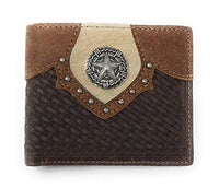 Western Genuine Leather Cowhide Cow Fur Star Basketweave Mens Bifold Short Wallet in 2 colors