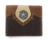 Western Genuine Leather Cowhide Cow Fur Star Basketweave Mens Bifold Short Wallet in 2 colors