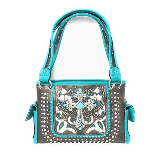 Laser Cut Premium Rhinestone Cross Western Embroidered Concealed Carry Handbag/Matching Wallet in 6 Color
