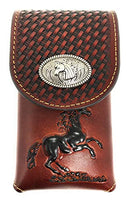 Texas West Western Cowboy Tooled Leather Horse Concho Belt Loop Medium Cellphone Holster Case