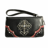 Premium Rhinestone Cross Western Embroidered Concealed Carry Handbag/Matching Wallet in 4 colors