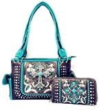 Laser Cut Premium Rhinestone Cross Western Embroidered Concealed Carry Handbag/Matching Wallet in 6 Color