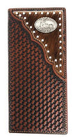 Western Genuine Leather Cowhide Cow fur Basketweave Praying Cowboy Men's Long Bifold Wallet in 3 colors
