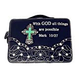 Bible Cover Cut Out Embroidered Scripture Verse Rhinestone Agate Cross Book Case Multi-Color