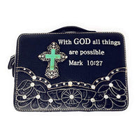 Bible Cover Cut Out Embroidered Scripture Verse Rhinestone Agate Cross Book Case Multi-Color