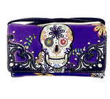 Texas West Western Rhinestone Flora Sugar Skull Crossbody Small Pouch Wallet in 3 colors