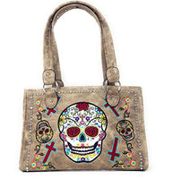 Western Sugar Skull Womens Embroidery Cross Rhinestone Concealed Carry Handbag in 5 colors