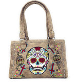 Western Sugar Skull Embroidery Cross Rhinestone Concealed Carry Handbag/Wallet
