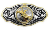 Western Cowboy/Cowgirl Gold Silver Metal Long Belt Buckles In Multi Symbol
