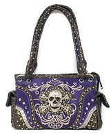 Texas West Rhinestone Embroidered Metal Skull Leather Womens Concealed Carry Handbag With Matching Wallet 6 colors