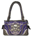 Texas West Rhinestone Embroidered Metal Skull Leather Womens Concealed Carry Handbag With Matching Wallet 6 colors