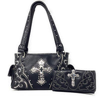 Premium Rhinestone Cross Cut Out Western Embroidered Womens Concealed Carry Handbag With Matching Wallet in 5 colors