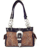 Premium Western Rhinestone Concealed Carry Buckle Floral Womens Shoulder Handbag Purse in Multi Color