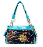 Premium Rhinestone Western Camouflage Cross Womens Shoulder Handbag Purse/Matching Wallet in 7 Colors (Blue)